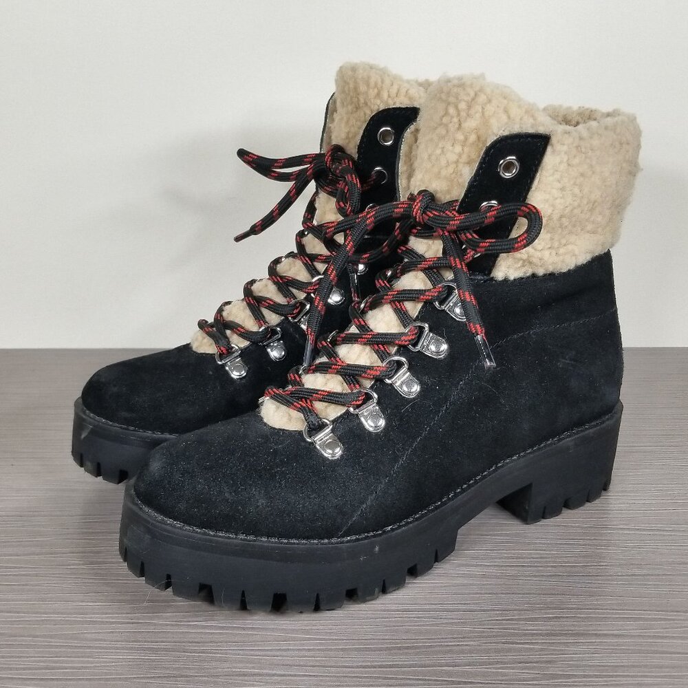 Steve Madden Bitter Faux Shearling Trim Bootie, Black Suede, Womens Size 8 M